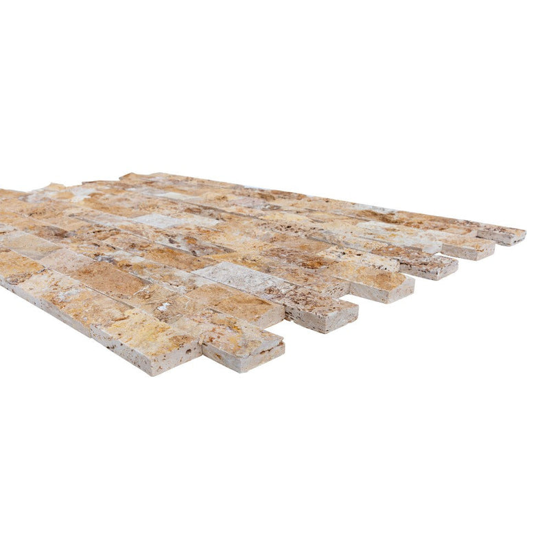 scabos travertine split face stone siding mosaic tile mesh size 12x12-SKU-20012403 corner view
