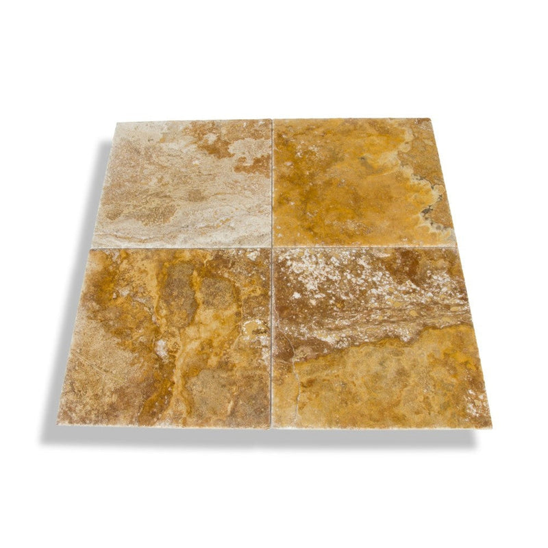 scabos travertine tile size 16"x24" surface brushed filled edge chiseled SKU-10086021 product on white background