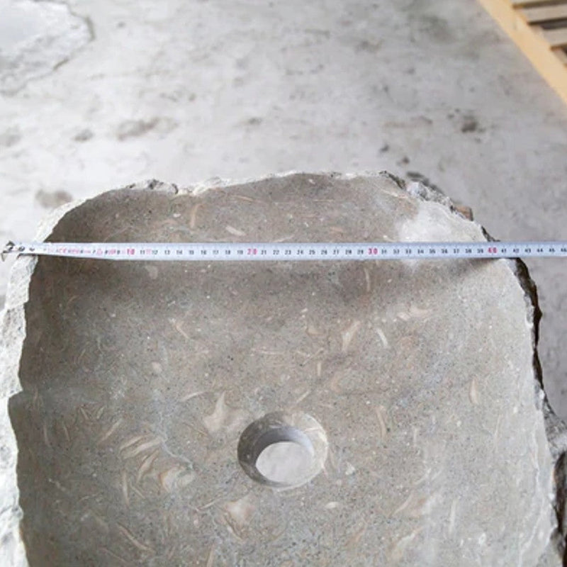 seagrass fossil limestone rustic natural stone vessel sink (W)18" (L)22" (H)5"-SKU-NTRSTC16-L width measure view