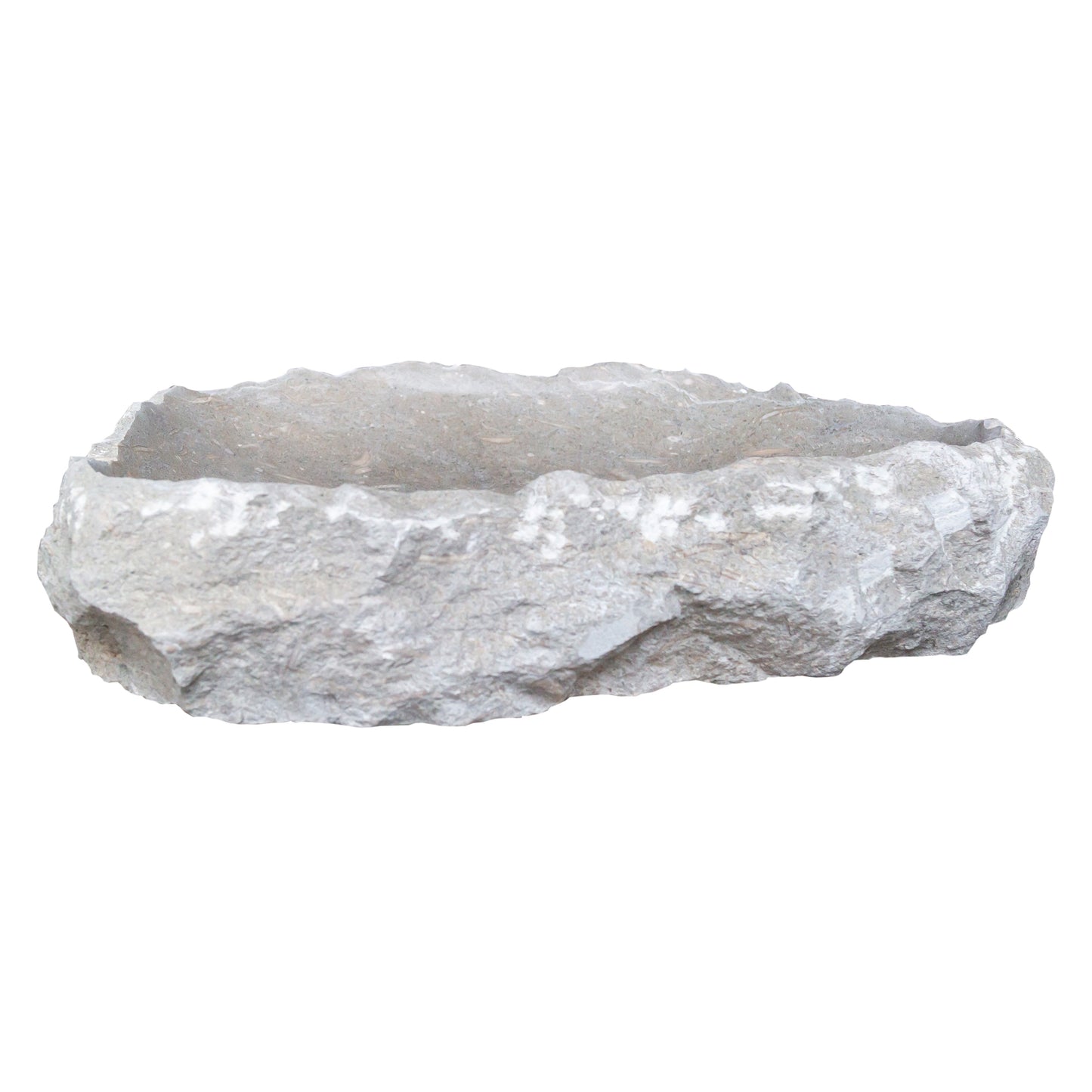 seagrass fossil limestone rustic natural stone vessel sink SKU NTRSTC16-M Size (W)16" (L)20" (H)5" side perspective view product shot