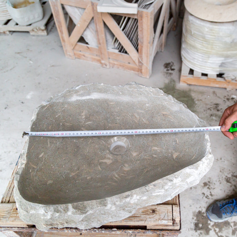 seagrass fossil limestone rustic natural stone vessel sink SKU NTRSTC16-M Size (W)16" (L)20" (H)5" width measure view