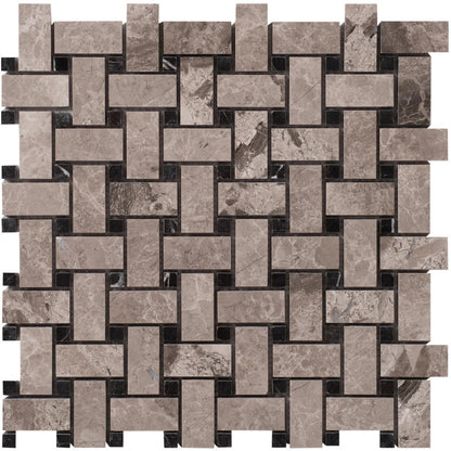 Silver Shadow Marble Basketweave Design on 12" x 12" Mesh Mosaic Tile SKU-HSSHBWVDMOSH Mesh view on white background