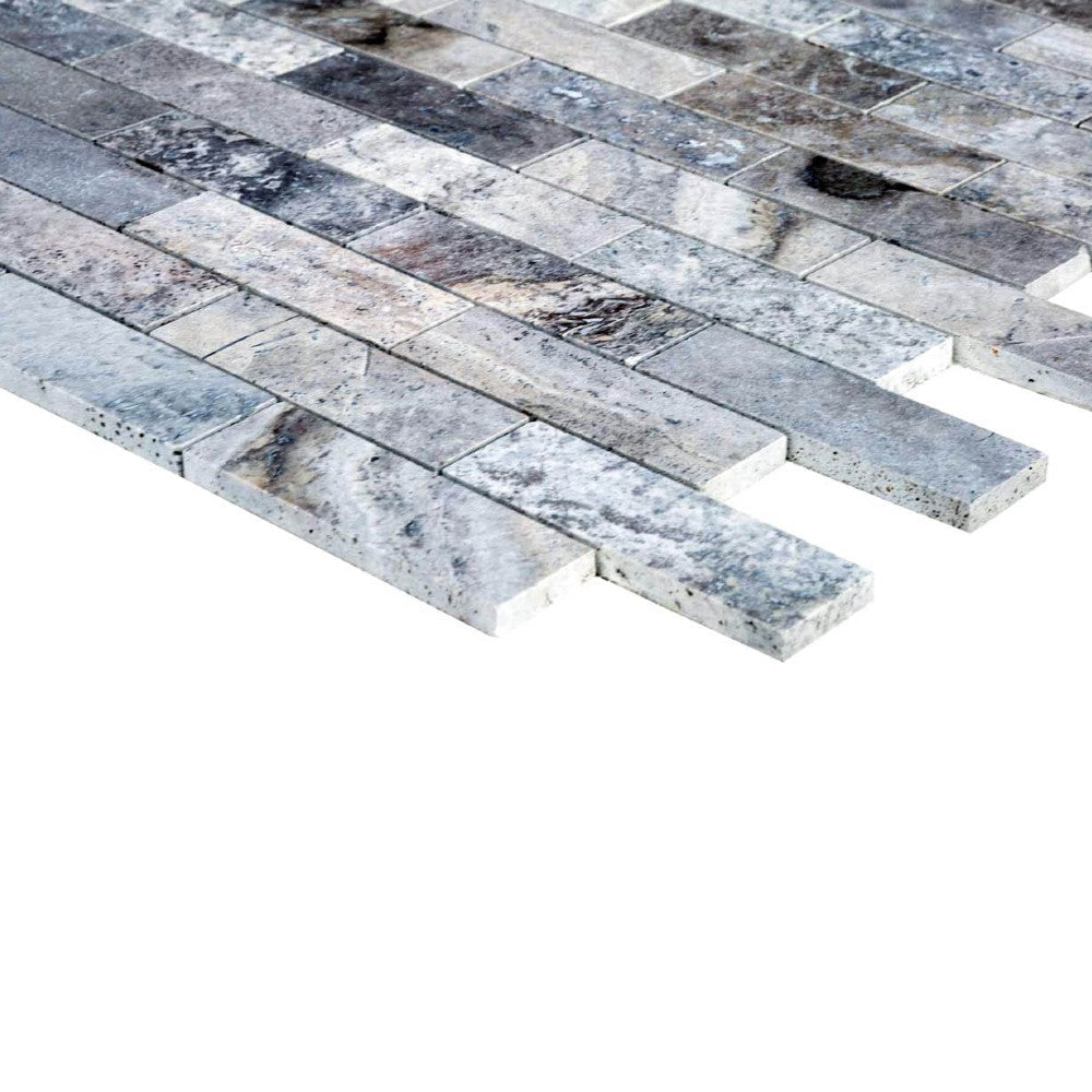 silver travertine mosaics polished and filled 2x6 SKU-20012417 corner view