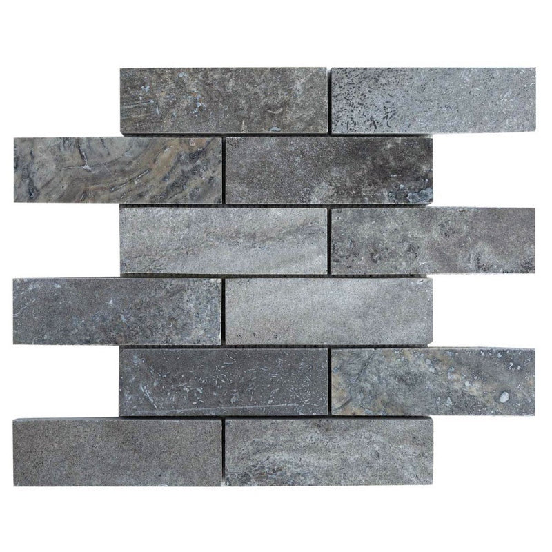 silver travertine mosaics polished and filled 2x6 SKU-20012417 top view of mesh