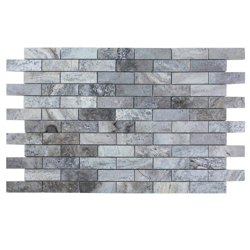 silver travertine mosaics polished and filled 2x6 SKU-20012417 multi top view