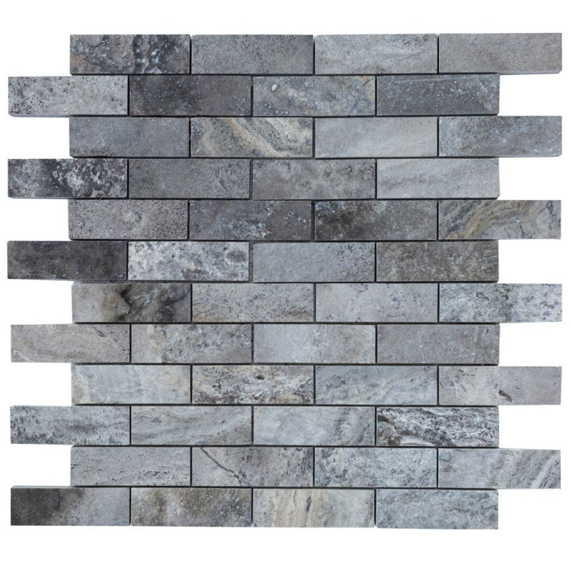 silver travertine mosaics polished and filled 2x6 SKU-20012417 product view on white background
