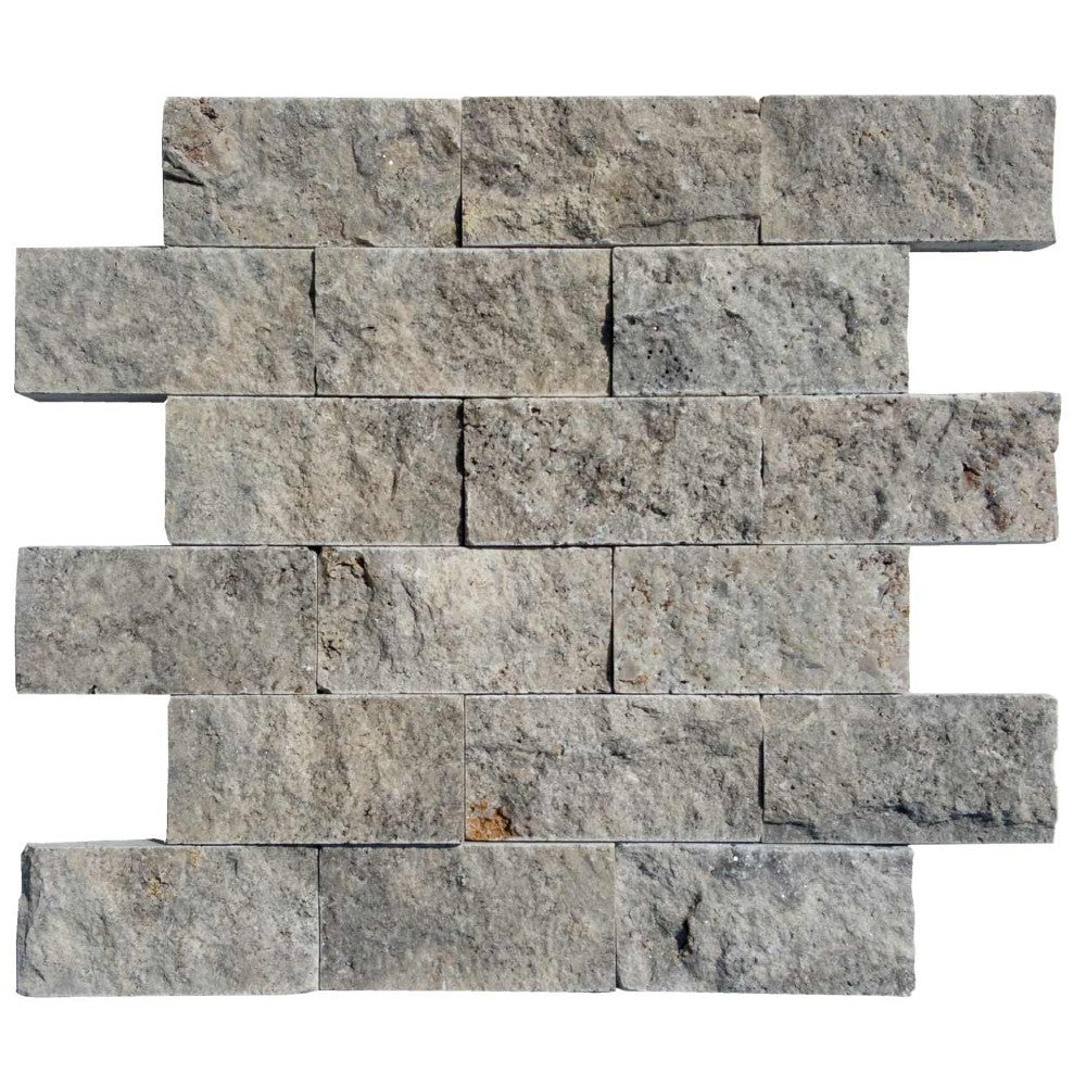 natural stone 1x2 split face mosaic light silver travertines SKU-20012402 mesh view