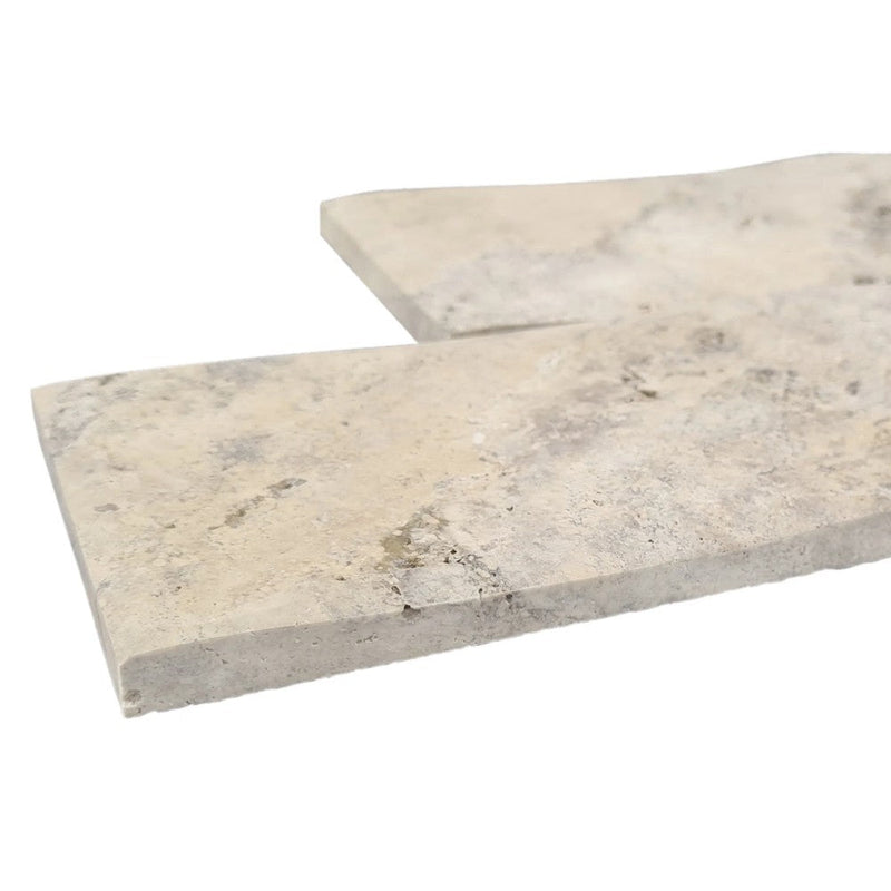 Silver Travertine Wavy Honed-Pillowed edge Floor and Wall Tile 4"x12" SKU-HS4x12STPL corner view