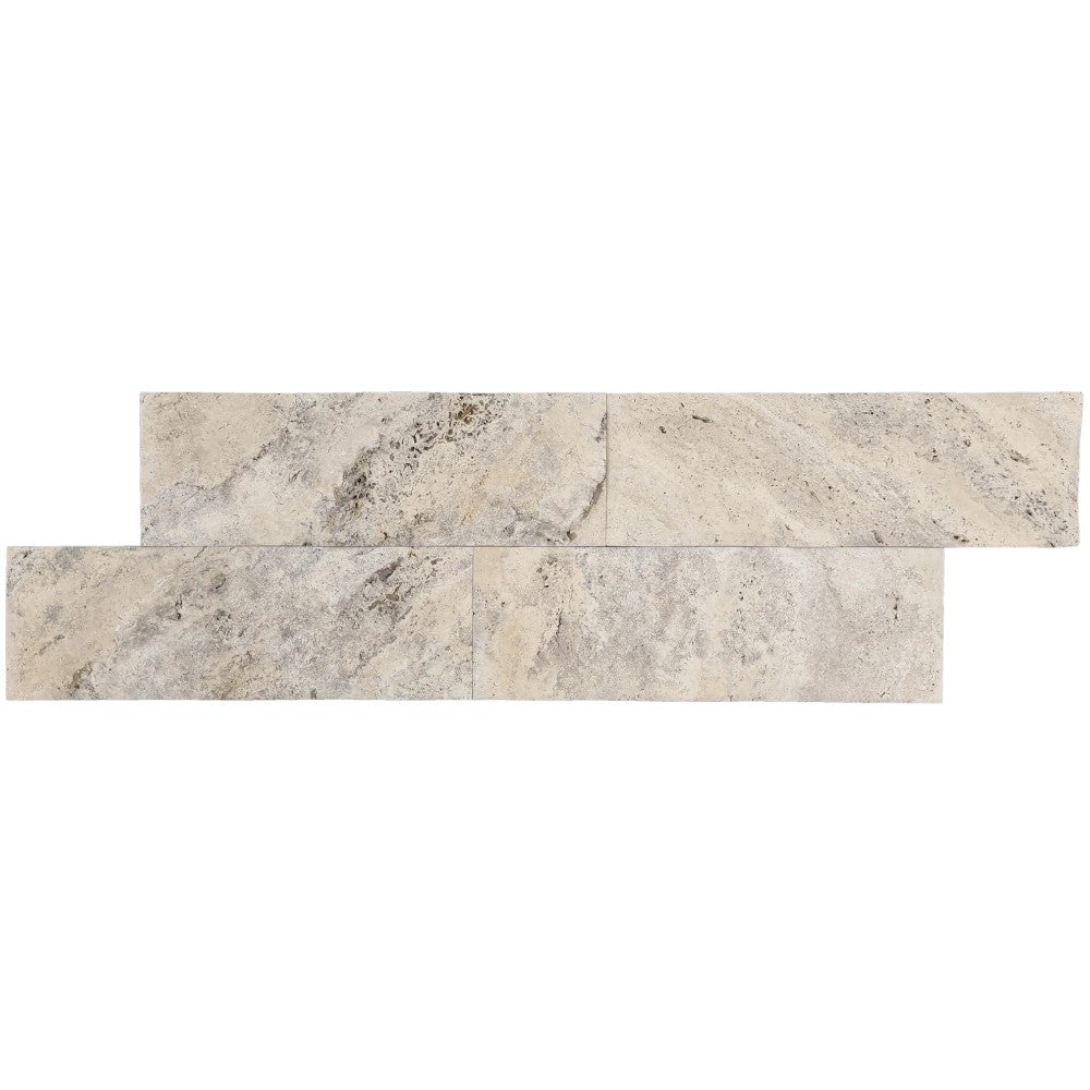 Silver Travertine Wavy HonedPillowed edge Floor and Wall Tile 4"x12"