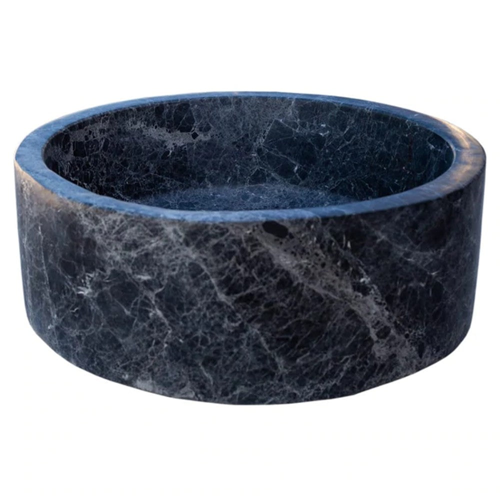 sirius black marble natural stone round shape Vessel Sink Polished size D16.5 H6 SKU TMS19 side view