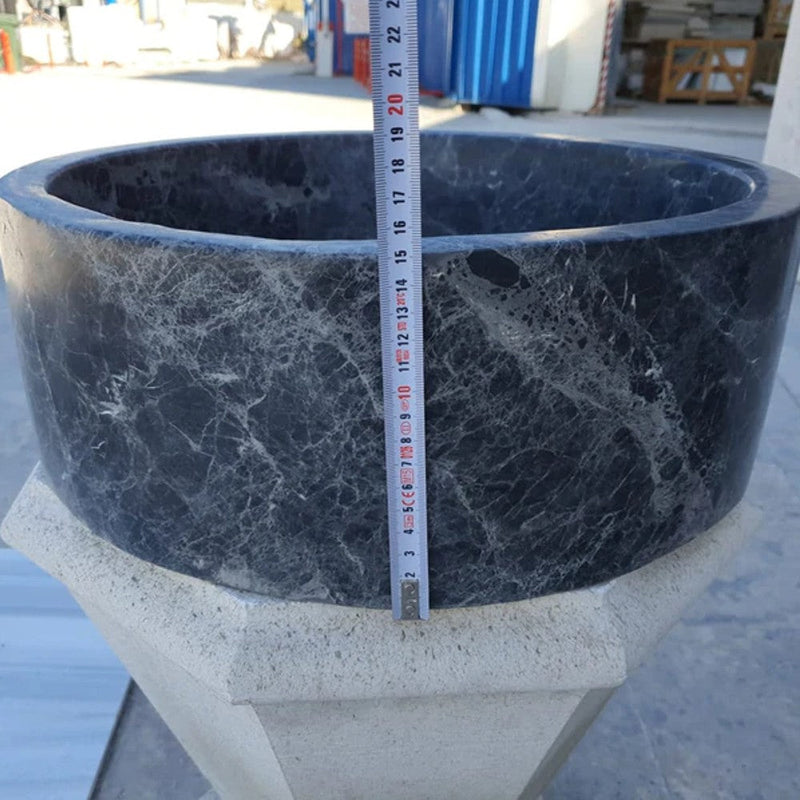sirius black marble natural stone round shape Vessel Sink Polished size D16.5 H6 SKU TMS19 side measure view