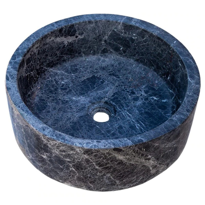 sirius black marble natural stone round shape Vessel Sink Polished size D16.5 H6 SKU TMS19 angle view