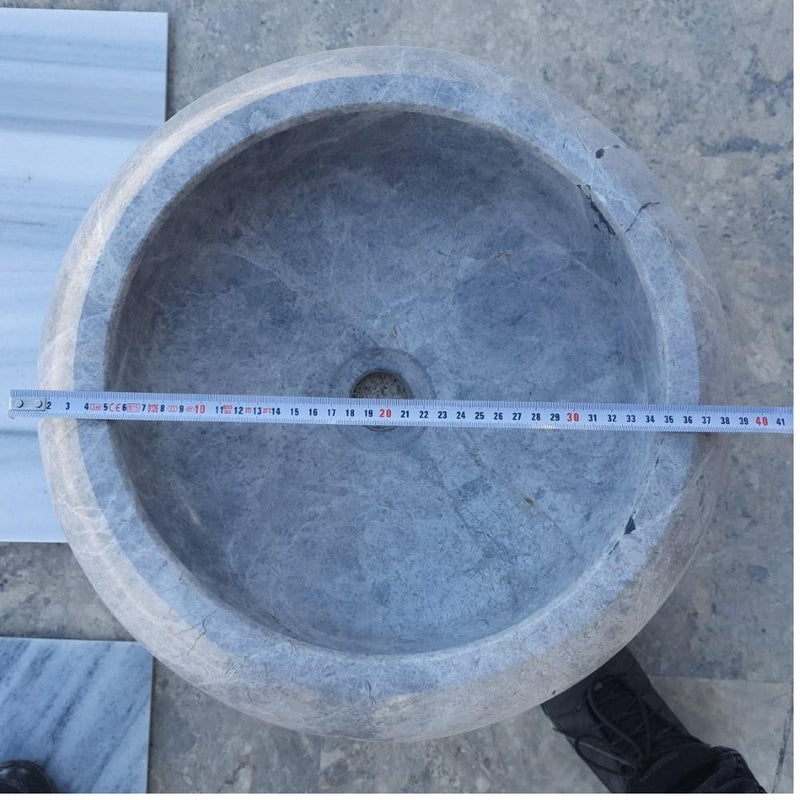sirius silver marble natural stone vessel sink polished size (D)15.5" (H)6" SKU-TMS21 product shot top view diameter measure
