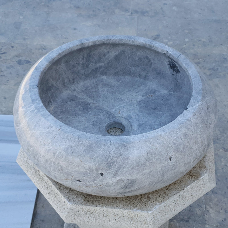 sirius silver marble natural stone vessel sink polished size (D)15.5" (H)6" SKU-TMS21 product shot angle view