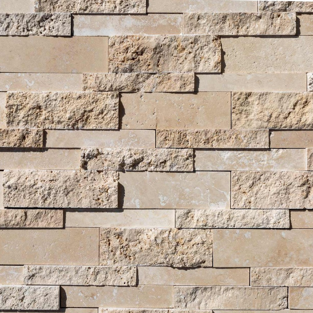 classic travertine split face stone siding ledger panel panel size 7x12-SKU-20020081 close view