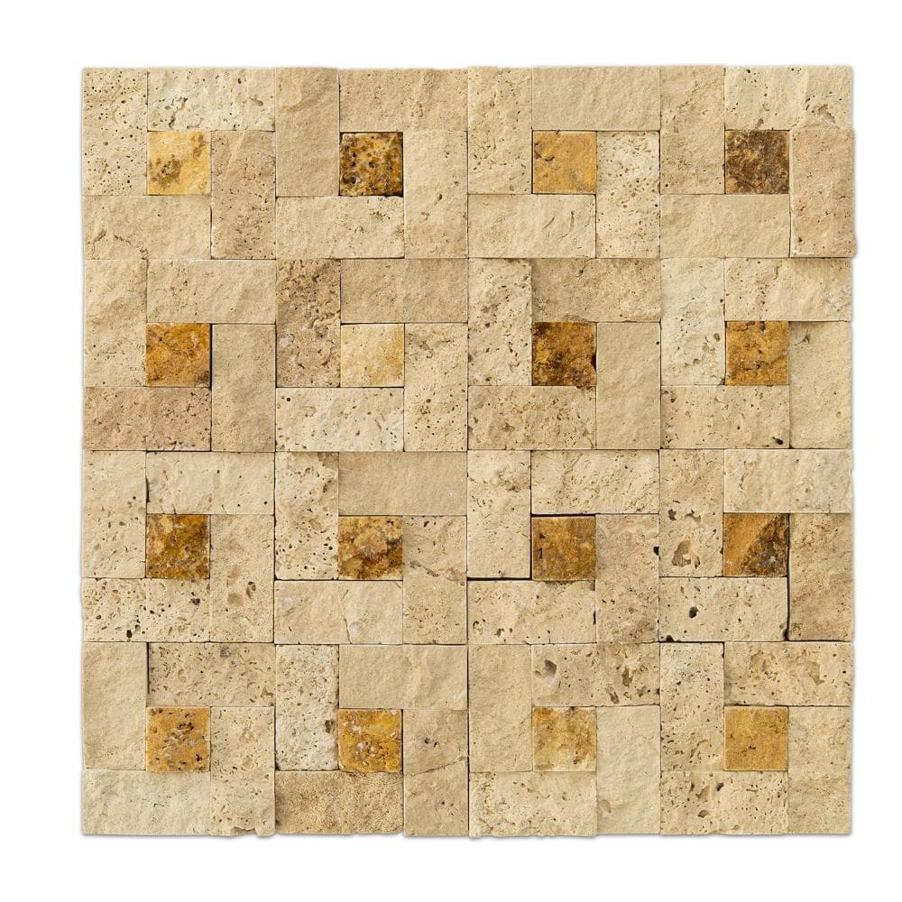 splitface travertine mosaics 1x2 SKU-20012409 mesh top view