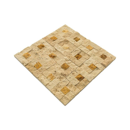 splitface travertine mosaics 1x2 SKU-20012409 angle view on white background