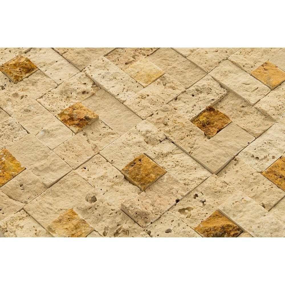 splitface travertine mosaics 1x2 SKU-20012409 close view