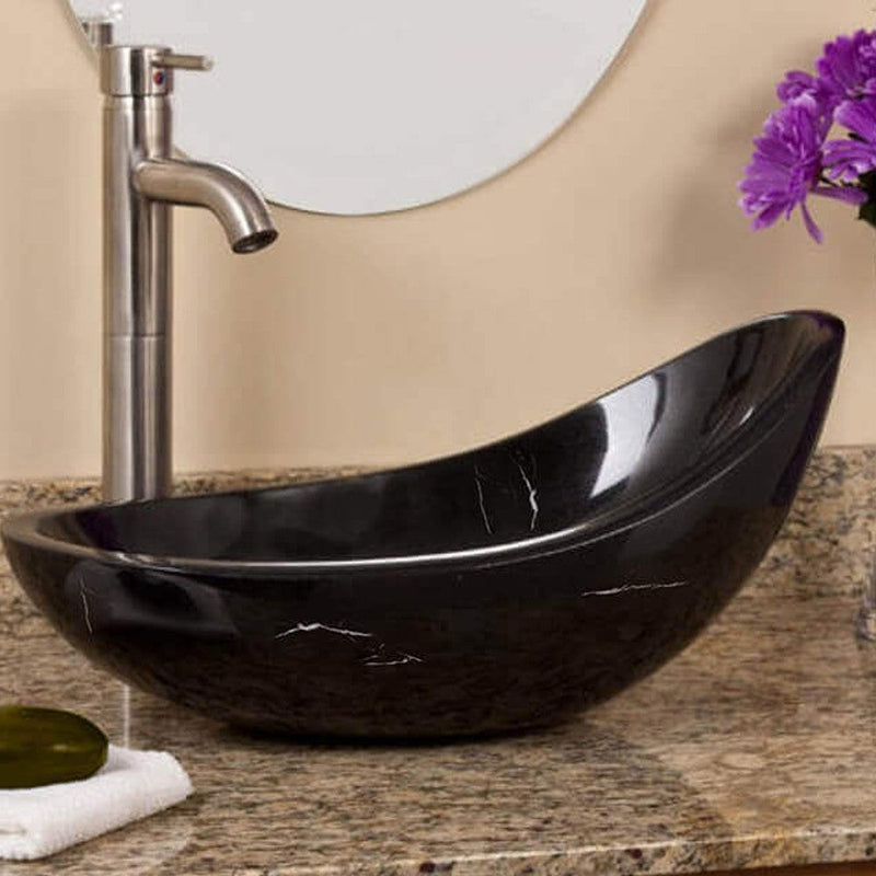 toros black marble asymmetric over counter vessel sink W14 L22 H10 SKU-YEDSIM07 installed on over counter product shot