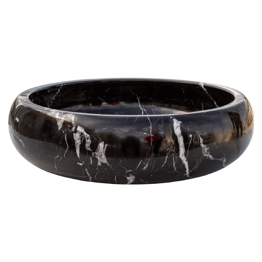 Natural Stone Toros Black Marble Vessel Sink Bowl Polished (D)16" (H)5"