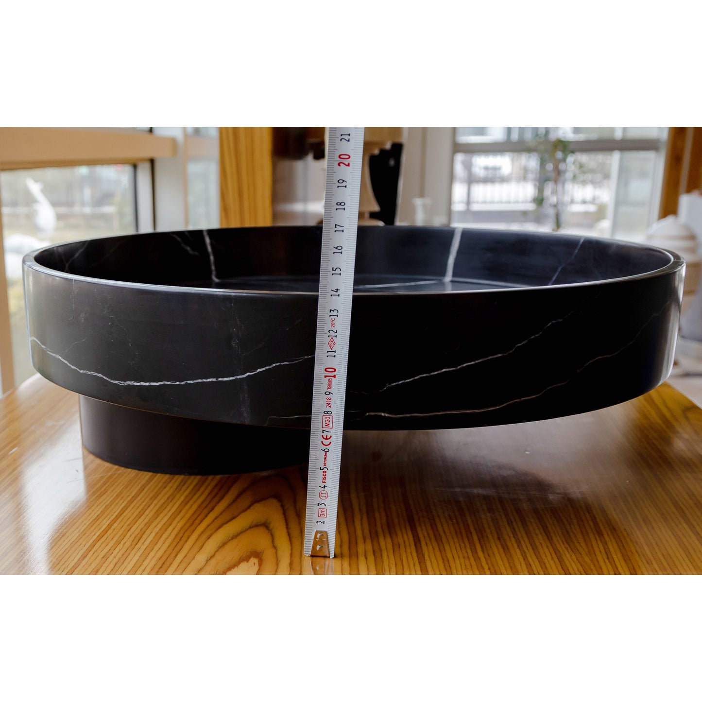 Toros Black Natural Stone Marble Artistic Vessel Sink Polished (D)17.5" (H)6"