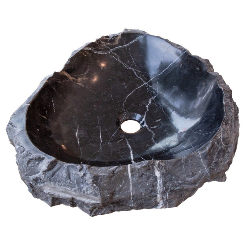 toros black rustic marble natural stone vessel sink polished hand-split face size (W)17" (L)17" (H)5" SKU-NTRVS08 product shot angle view