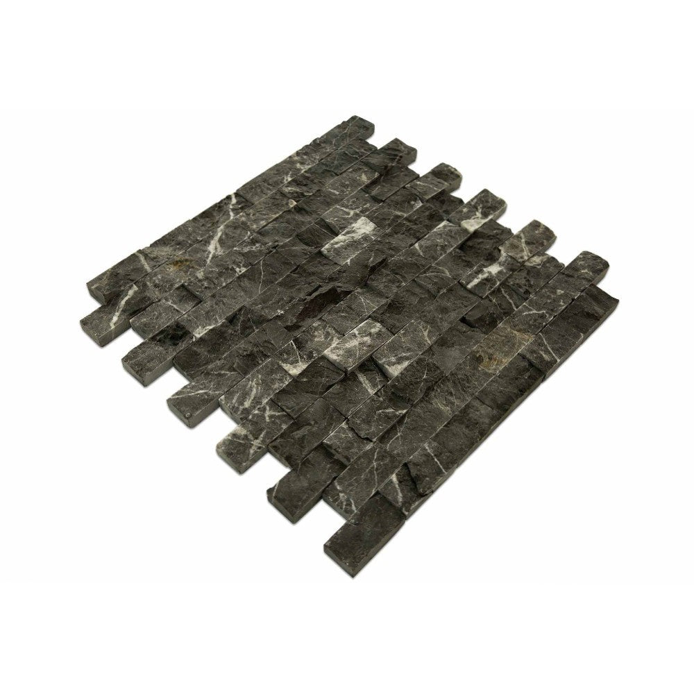 Toros black splitface marble mosaics 1"x2" SKU-20012359 angle view