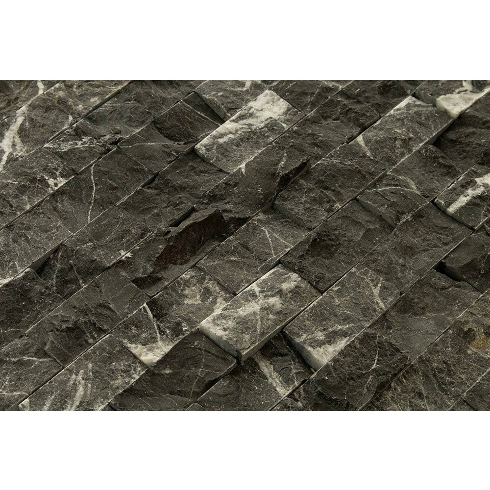 Toros black splitface marble mosaics 1"x2" SKU-20012359 close angle view