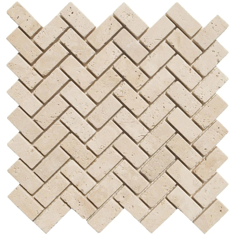 Light Beige Travertine Tumbled Mosaic Tile (10 sqft per box)