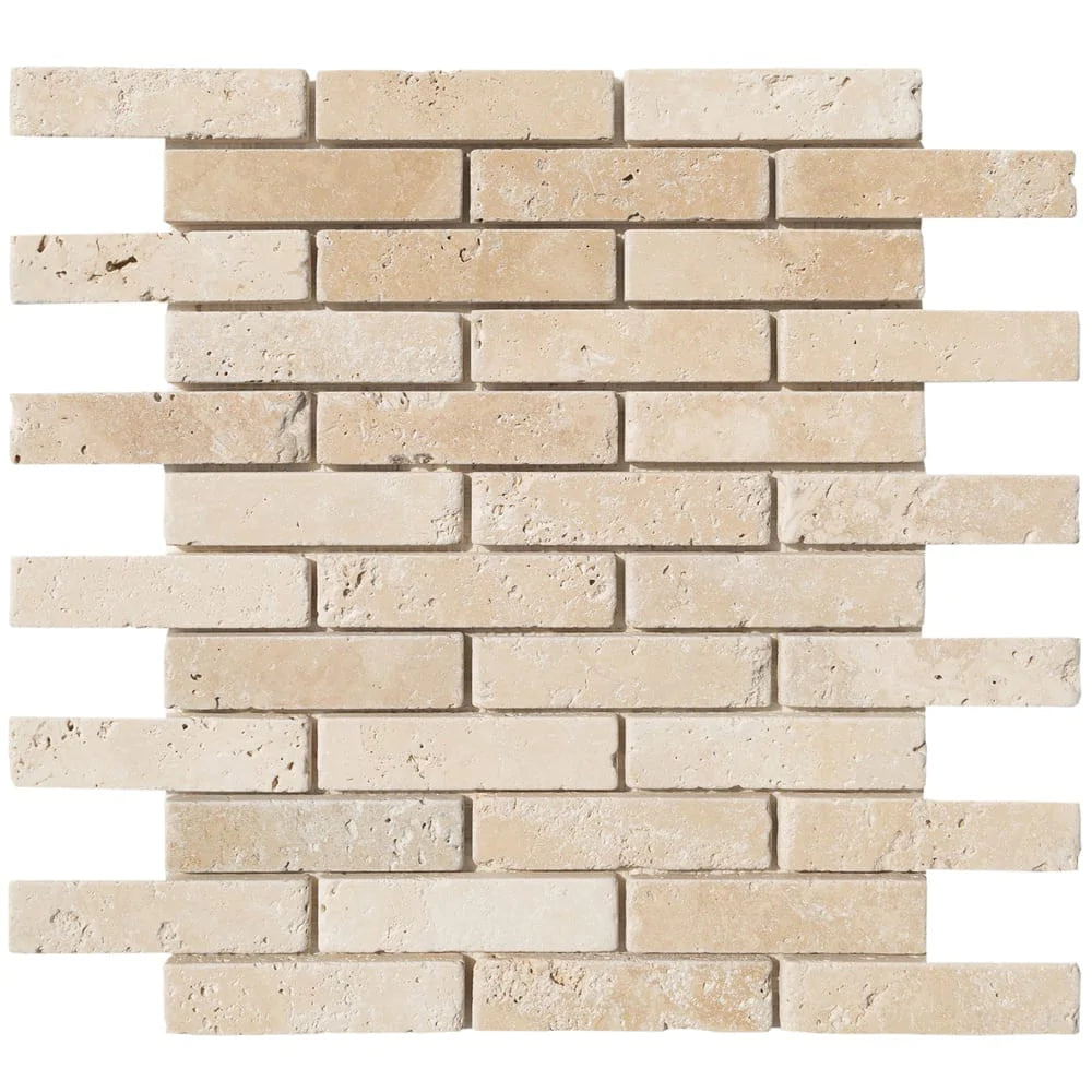 Light Beige Travertine Tumbled Mosaic Tile (10 sqft per box)