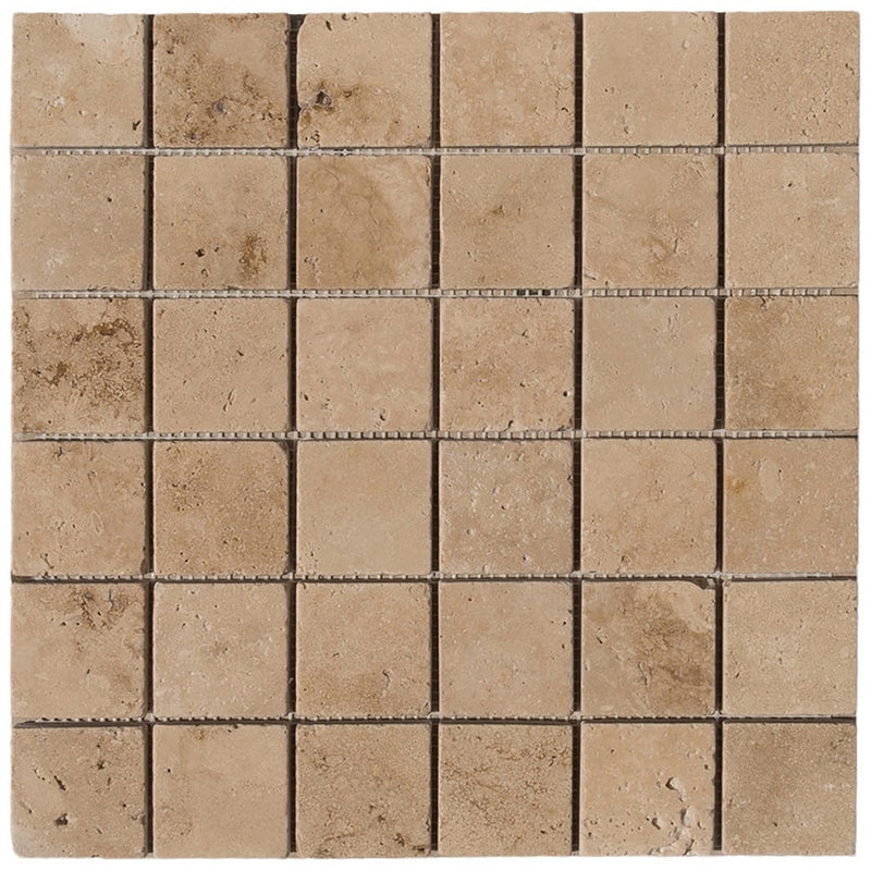 Riverbed Walnut Travertine Tumbled Mosaic Floor and Wall Tile (10 sqft per box)