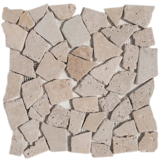 Classic Beige Travertine Palladian Tumbled Mosaic Floor and Wall Tile (10 sqft per box)