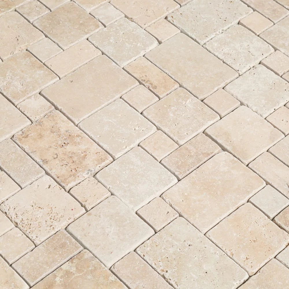 Classic Beige Travertine Versailles Pattern Tumbled Mosaic Floor and Wall Tile (10 sqft per box)