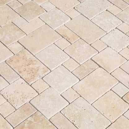 Classic Beige Travertine Versailles Pattern Tumbled Mosaic Floor and Wall Tile (10 sqft per box)