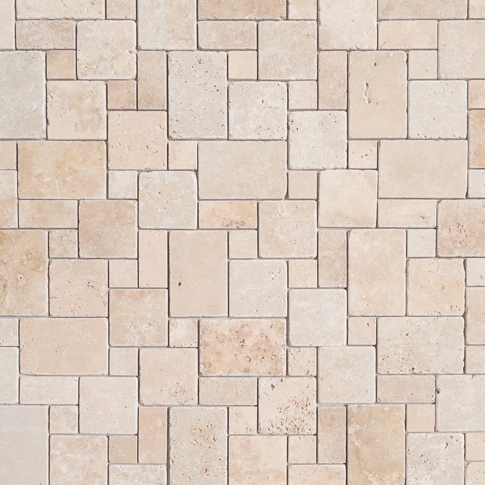 Classic Beige Travertine Versailles Pattern Tumbled Mosaic Floor and Wall Tile (10 sqft per box)