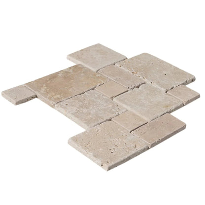 Classic Beige Travertine Versailles Pattern Tumbled Mosaic Floor and Wall Tile (10 sqft per box)