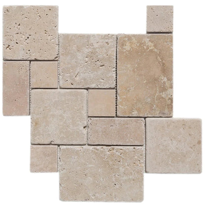 Classic Beige Travertine Versailles Pattern Tumbled Mosaic Floor and Wall Tile (10 sqft per box)