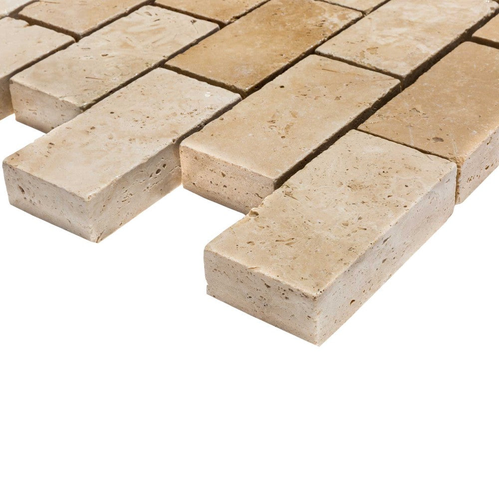 travertine pavers beige tumbled 4x8 SKU-20030001 close corner view