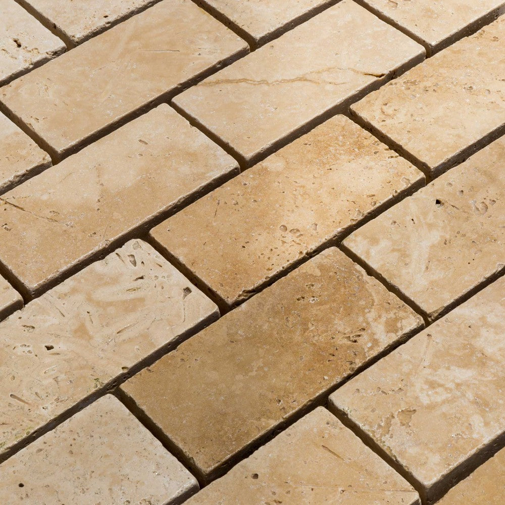 travertine pavers beige tumbled 4x8 SKU-20030005 close view