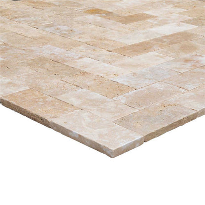 travertine pavers beige tumbled 6x12 SKU-20030006 corner view