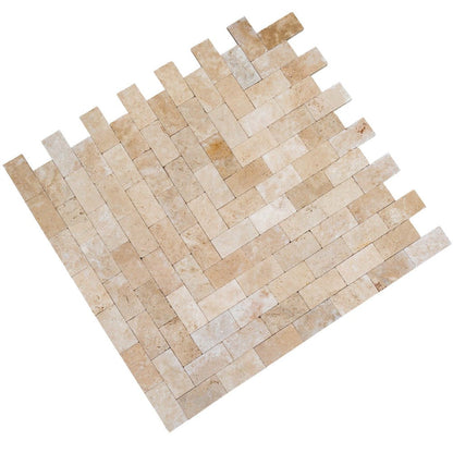 travertine pavers beige tumbled 6x12 SKU-20030006  multi top view