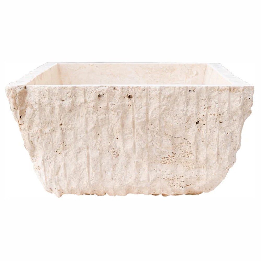 troia light beige rustic natural stone Vessel Sink honed and hand chiseled size W12 L17 H6 SKU NTRSTC54 side view