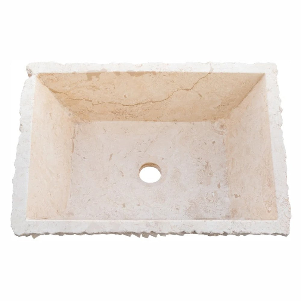 troia light beige rustic natural stone Vessel Sink honed and hand chiseled size W12 L17 H6 SKU NTRSTC54 top view