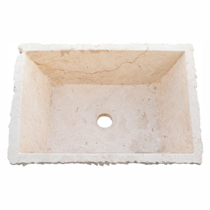 troia light beige rustic natural stone Vessel Sink honed and hand chiseled size W12 L17 H6 SKU NTRSTC54 top view
