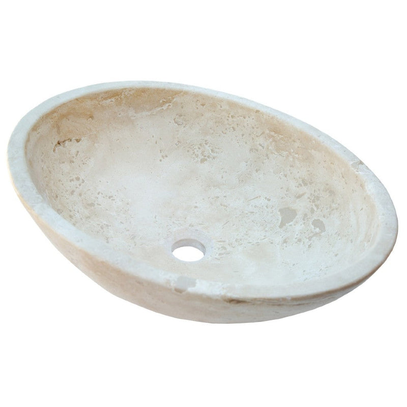 troia light beige travertine natural stone oval vessel sink surface honed filled size (W)16" (L)21" (H)6" (52cmx41cm)-SKU-NTRSTC06 product shot angle view
