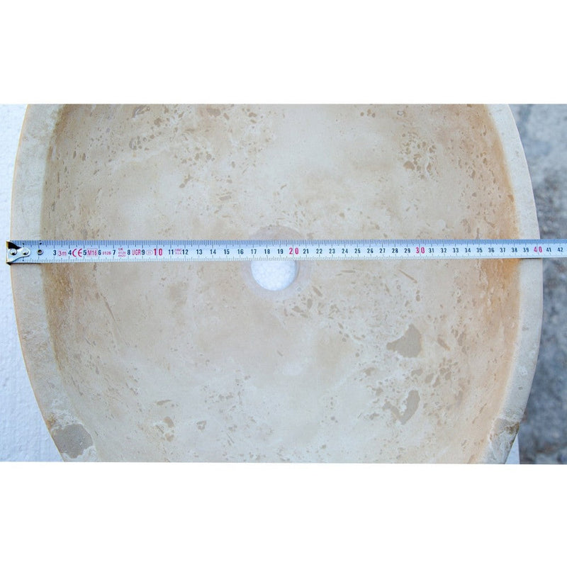 troia light beige travertine natural stone oval vessel sink surface honed filled size (W)16" (L)21" (H)6" (52cmx41cm)-SKU-NTRSTC06 product shot top view diameter measure