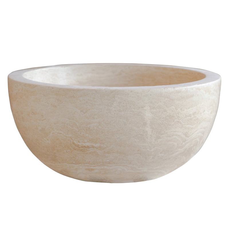 troia light travertine natural stone vessel sink honed and filled SKU NTRVS35 Size (D)12.5" (H)6" side view product shot
