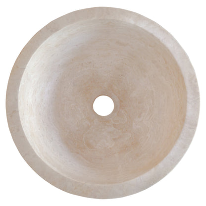 Troia Light Travertine Natural Stone Round Above Vanity Bathroom Sink (D)12.5" (H)6"