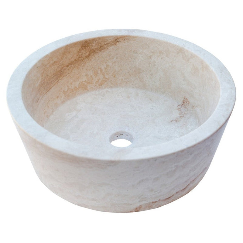 troia light travertine natural stone vessel sink surface honed filled size (D)16" (H)6" (45.8cmx45.8cmx23cm) SKU-NTRSTC10 product shot