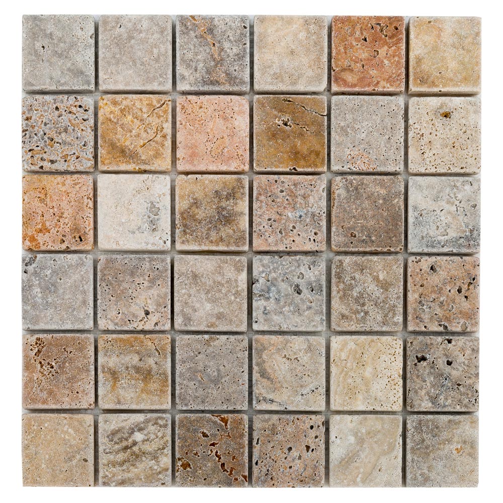 tumbled travertine mosaic 2x2 scabos SKU-20012338 mesh view